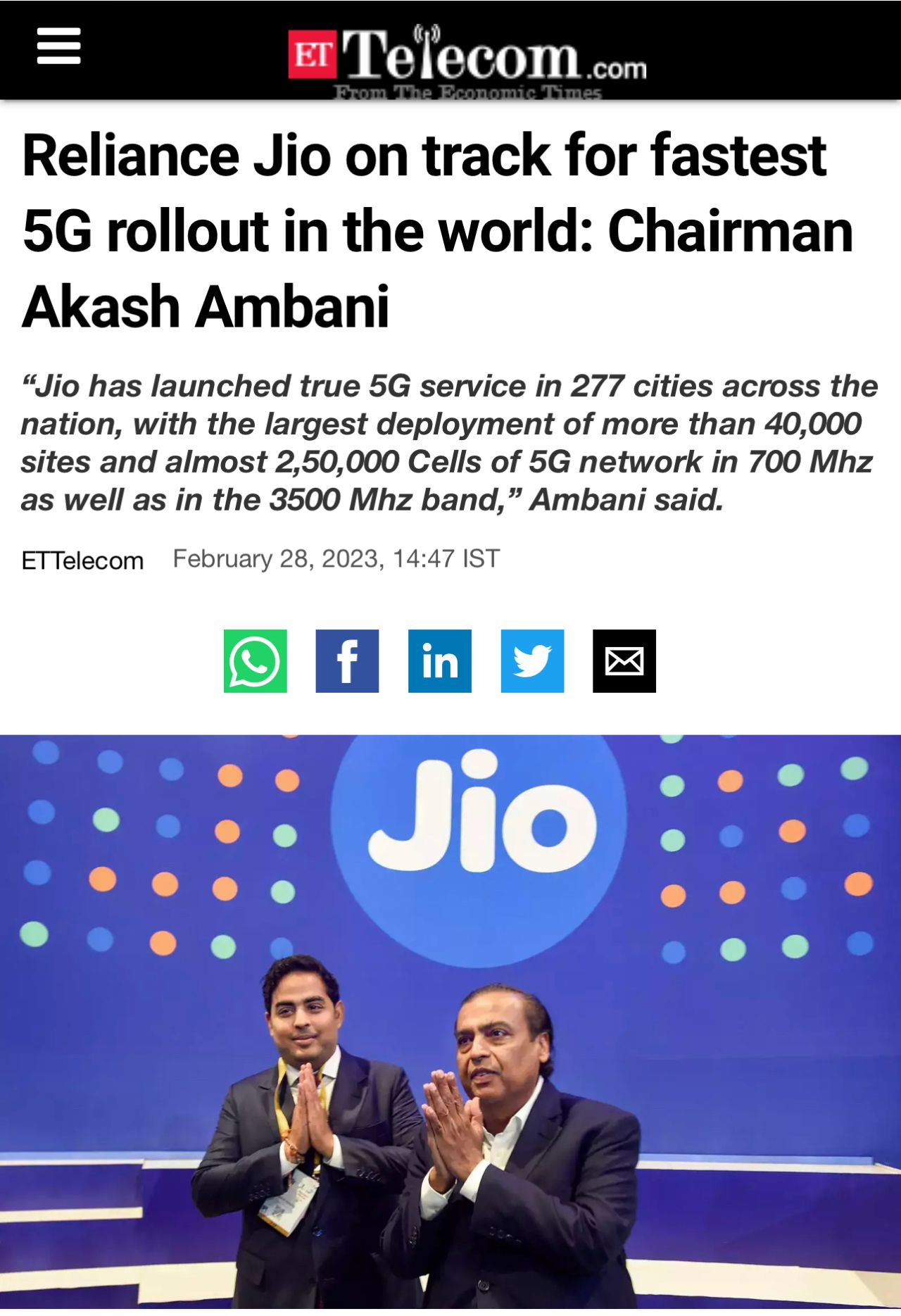 Reliance Jio facilitating world’s fastest 5G rollout : US Pioneer Global VC DIFCHQ Riyadh UAE-Singapore Norway Swiss Our Mind