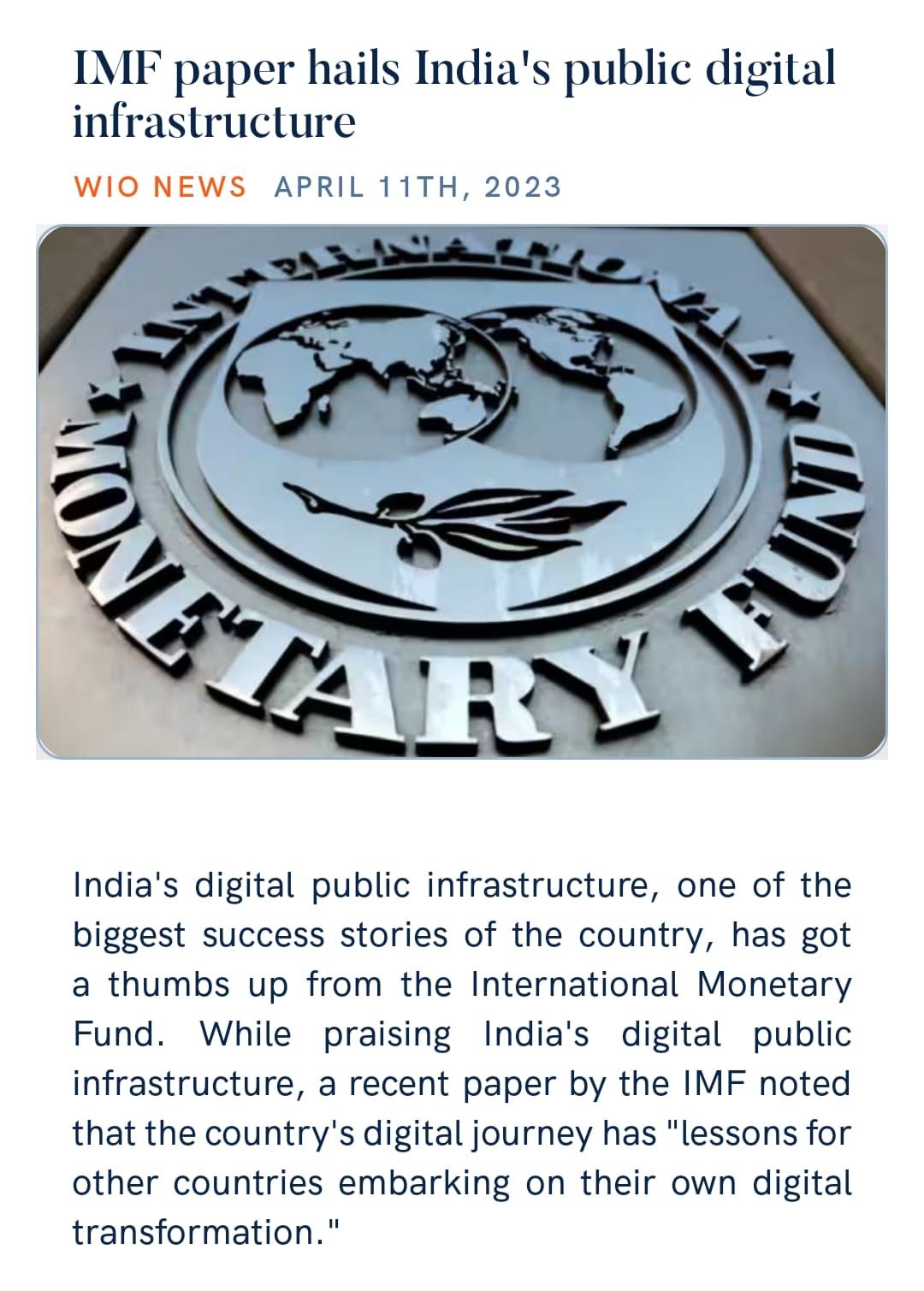 IMF paper hails India’s public digital infrastructure : US Pioneer Global VC DIFCHQ Riyadh UAE-Singapore Norway Swiss Our Mind